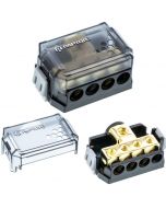 Raptor RDB1 4-Position Ground Distribution Block with (1) 4 AWG input and (4) 8 AWG outputs