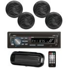 Pyle PLCDBT95MRB Marine Single-DIN In-Dash CD AM/FM Bluetooth Receiver with Four 6.5" Speakers, Splashproof Radio Cover (Black)