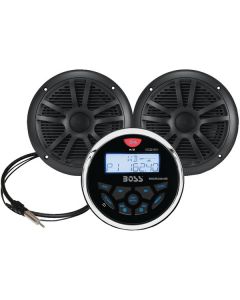 Boss Audio MCKGB350B-6 Marine-Gauge System with In-Dash Mechless AM/FM Receiver, Speakers and Antenna (Black Speakers)