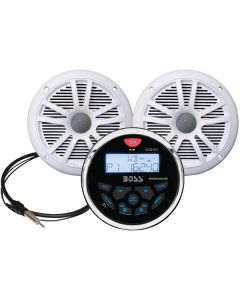 Boss Audio MCKGB350W-6 Marine-Gauge System with In-Dash Mechless AM/FM Receiver, Speakers and Antenna (White Speakers)