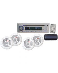 PYLE PLCD4MRKT Single DIN Marine CD/USB/MP3 Stereo with 4 Waterproof Speakers and Stereo Cover