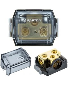 Raptor RDB3 2-Position Ground Distribution Block with (1) 0/4 AWG input and (4) 4/8 AWG outputs